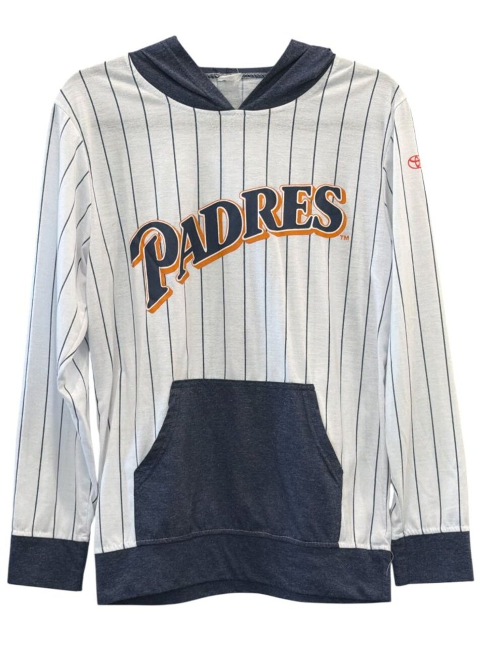 Padres Hooded Long-Sleeve Shirt With Toyota Logo Navy & White Pinstripes Medium